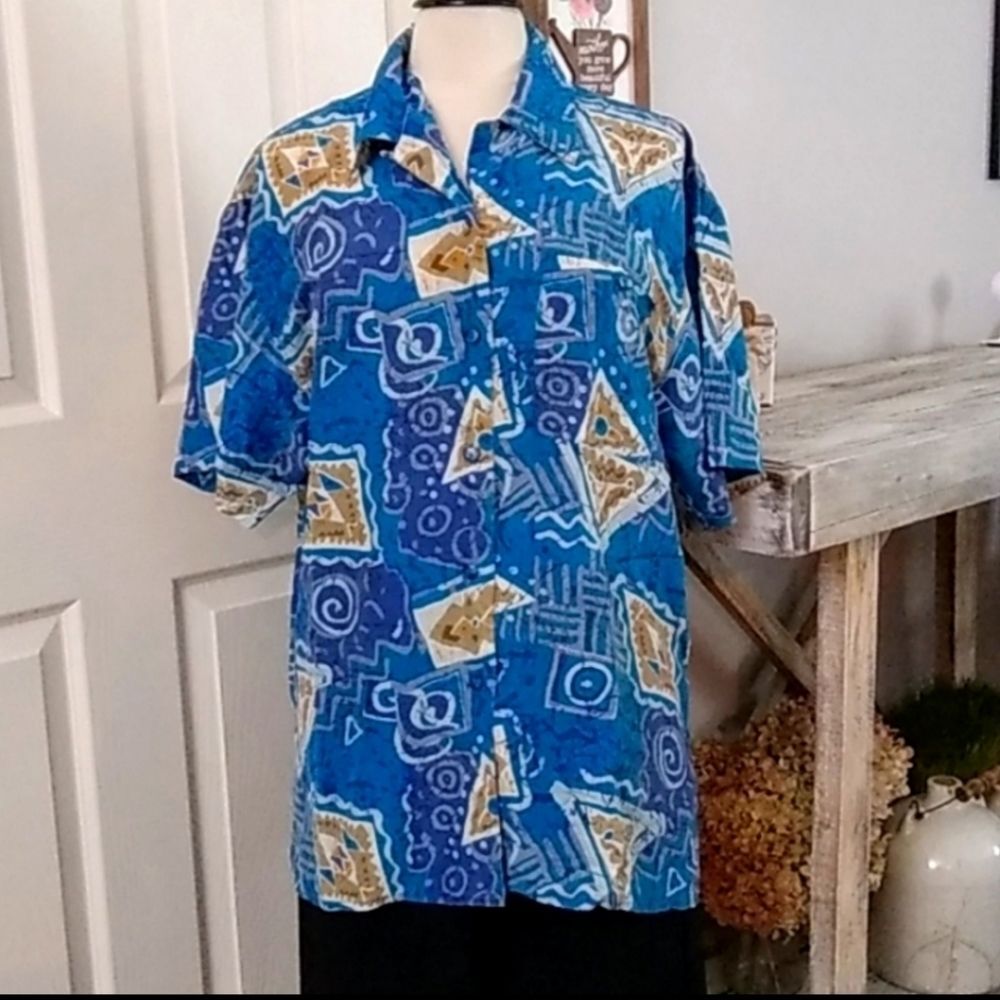 Vintage Stunt Collections Silk Blouse - Short Sleeve Size Large